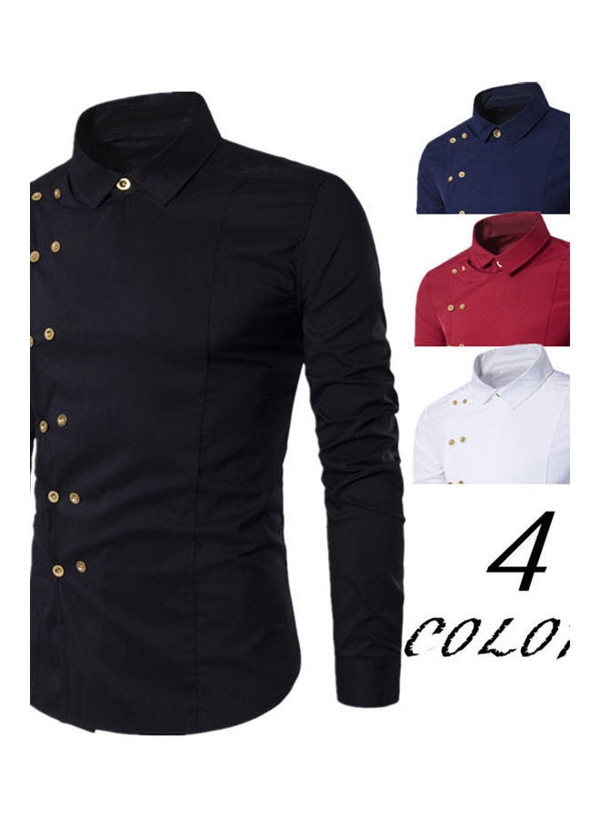 Long Sleeve Turn Down Collar Diagonal Double-Breasted Buttons Cotton Shirt multicolour - Image 2