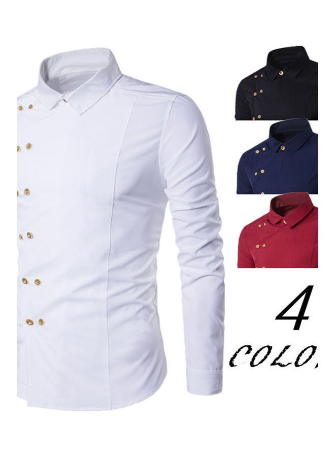 Long Sleeve Turn Down Collar Diagonal Double-Breasted Buttons Cotton Shirt multicolour - Image 3
