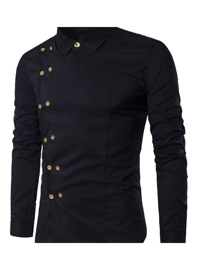 Long Sleeve Turn Down Collar Diagonal Double-Breasted Buttons Cotton Shirt multicolour - Image 4
