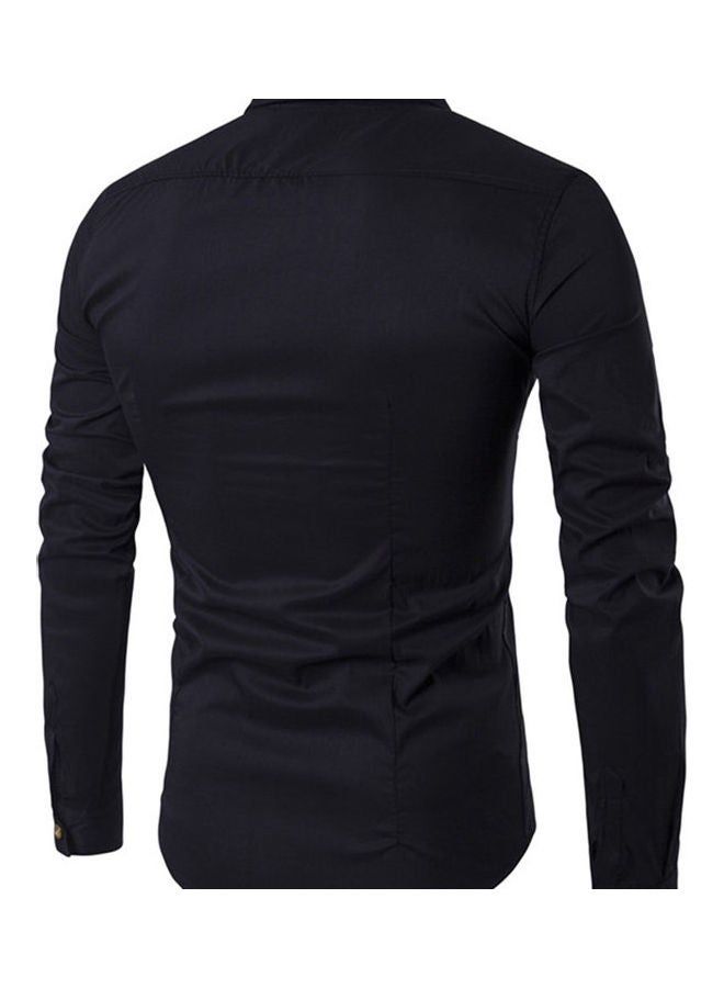 Long Sleeve Turn Down Collar Diagonal Double-Breasted Buttons Cotton Shirt multicolour - Image 5