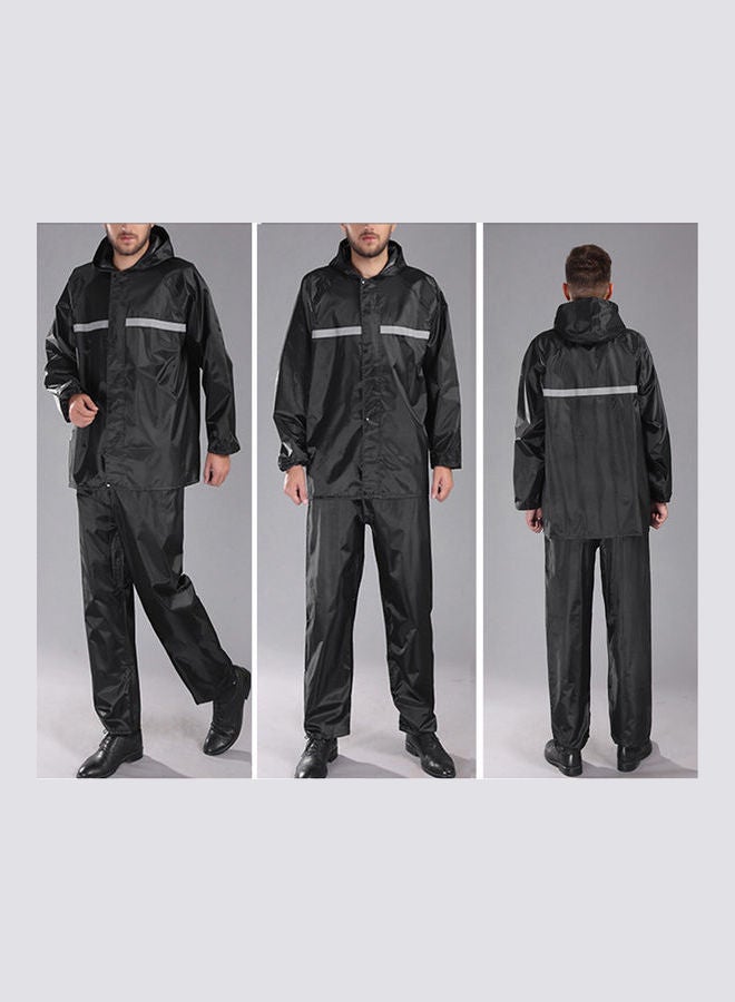 Windproof Reflective Hooded Raincoat With Pants Black  - Image 3