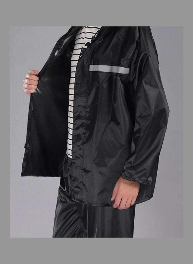 Windproof Reflective Hooded Raincoat With Pants Black  - Image 5