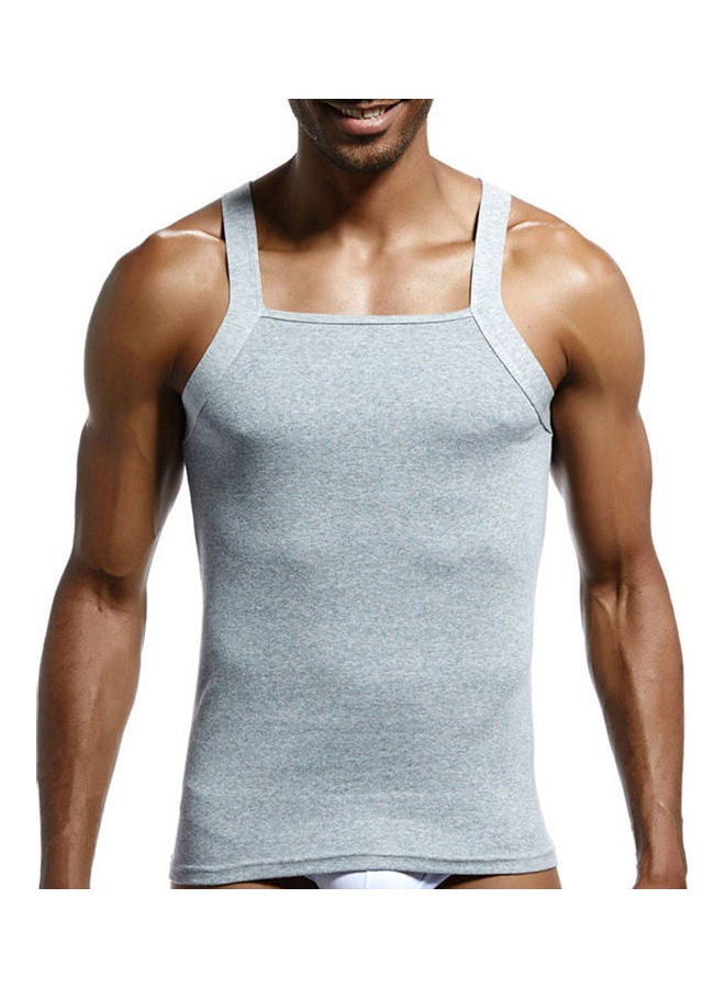Solid Sleeveless Slim Vest Grey  - Image 1