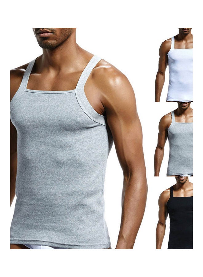 Solid Sleeveless Slim Vest Grey  - Image 2
