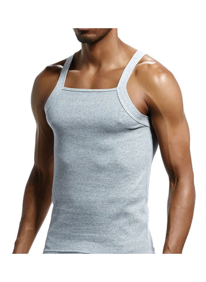 Solid Sleeveless Slim Vest Grey  - Image 5