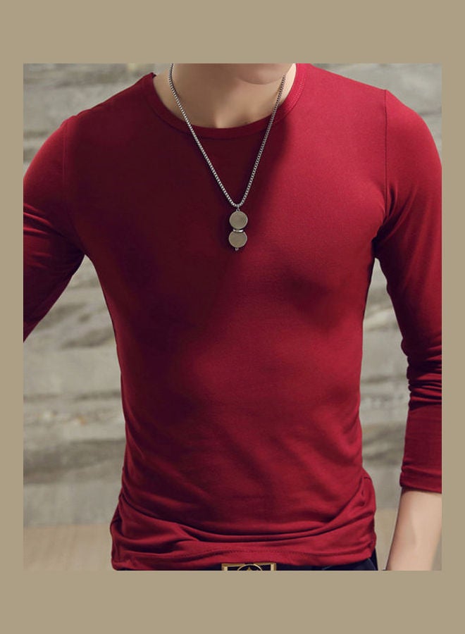 Solid Slim Fit T-shirt Wine Red  - Image 5