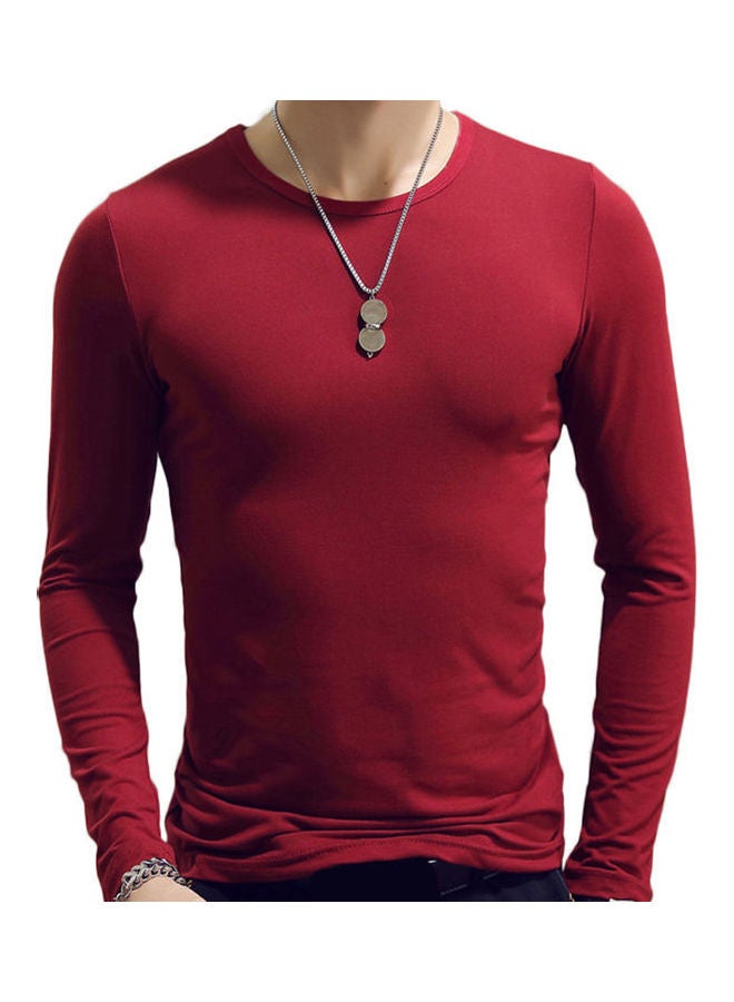 Solid Slim Fit T-shirt Wine Red  - Image 1