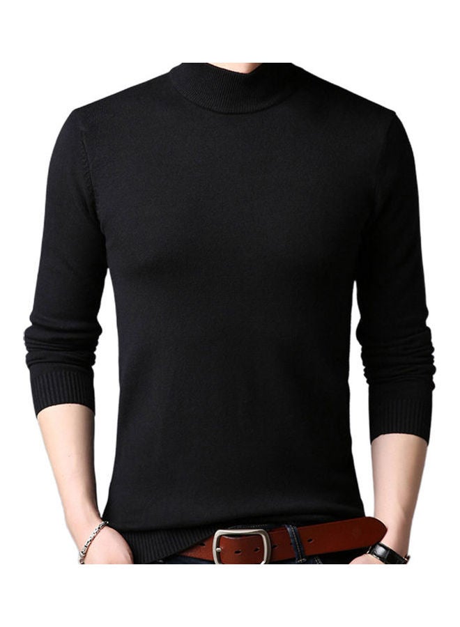 Solid O Neck Pullover Black  - Image 1