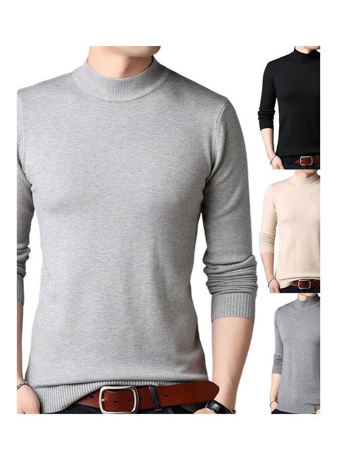 Solid O Neck Pullover Dark Grey  - Image 2