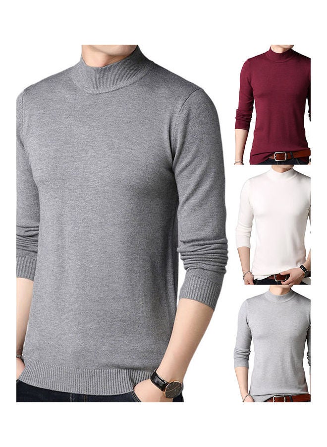 Solid O Neck Pullover Dark Grey  - Image 4