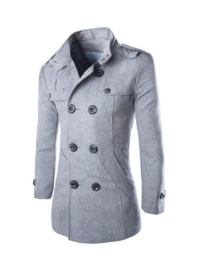 Double-Button Detail Woolen Coat Navy Blue - Image 5