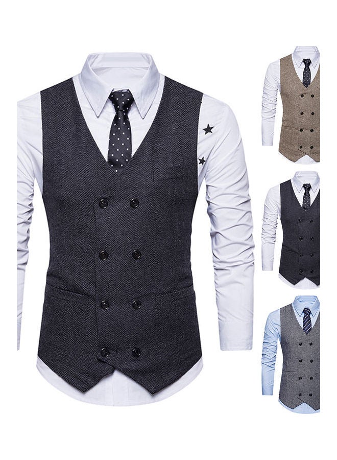 Vintage Sleeveless Double-Breast Herringbone Twill Waistcoat Business Vest multicolour  - Image 3