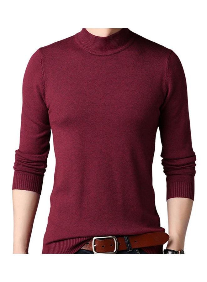 Solid O Neck Pullover Wine Red  - Image 1