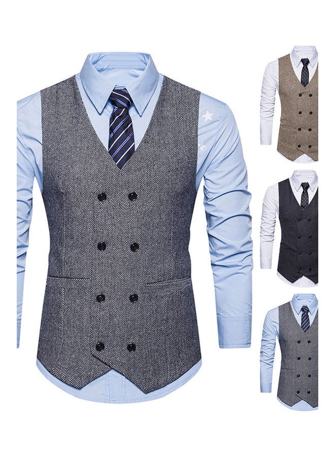Vintage Sleeveless Double-Breast Herringbone Twill Waistcoat Business Vest multicolour  - Image 4
