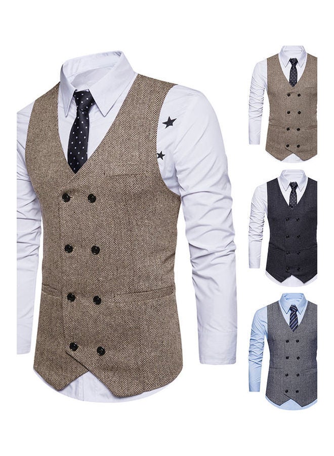 Vintage Sleeveless Double-Breast Herringbone Twill Waistcoat Business Vest multicolour  - Image 5
