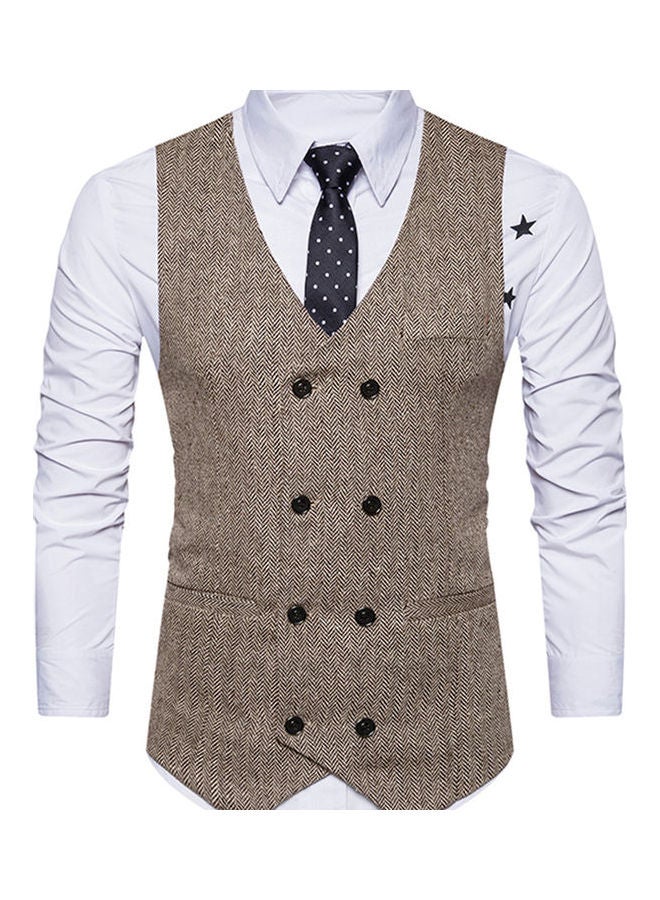 Double-Button Detail Waistcoat Khaki