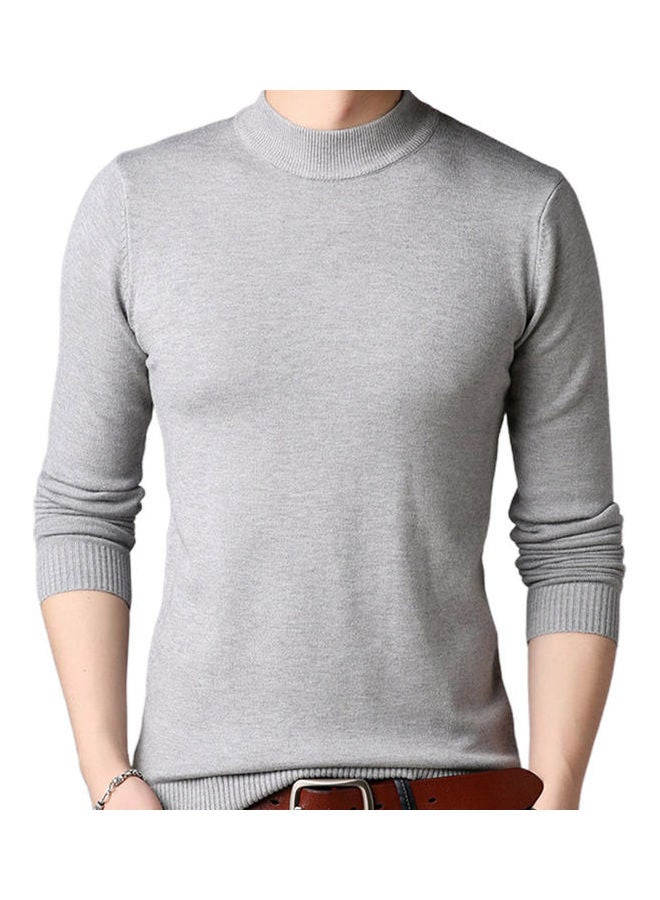 Solid O Neck Pullover Light Grey  - Image 1