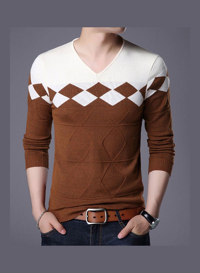 Generic - Knitwear Color Block Pullover Brown/Black - Image 1