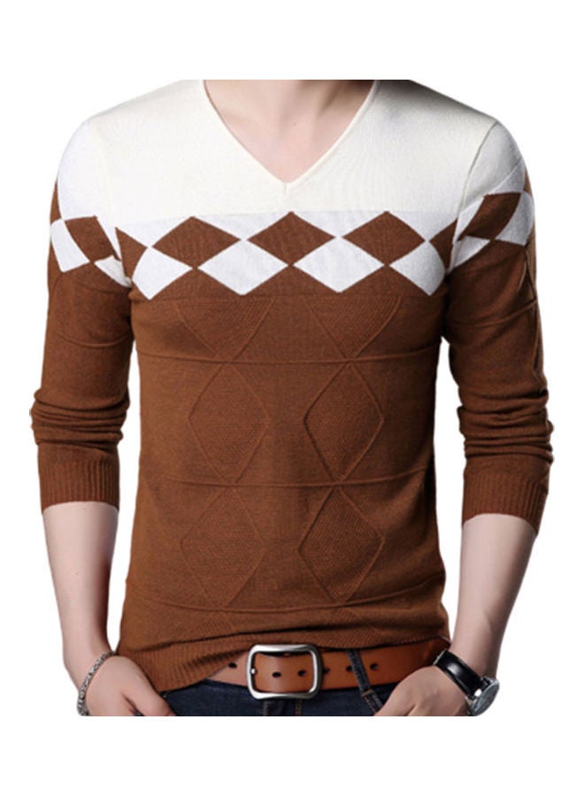 Generic Knitwear Color Block Pullover White/Brown  - Image 1