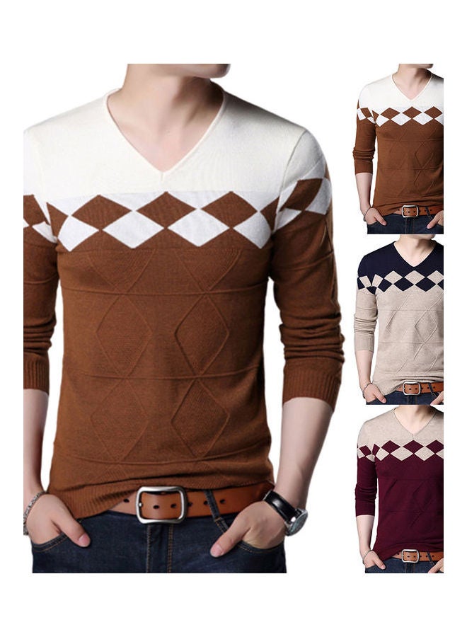 Generic - Knitwear Color Block Pullover Brown/Black - Image 1