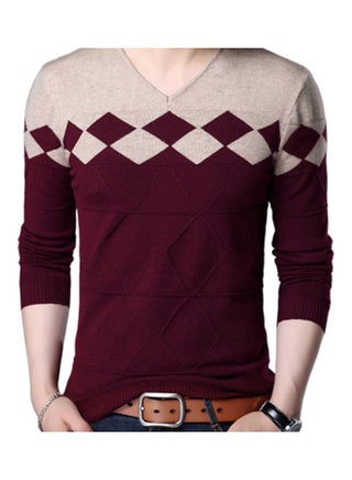 Knitwear Color Block Pullover Wine Red/Brown - v1606933232/N42702071V_1
