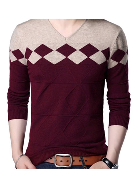 Knitwear Color Block Pullover Wine Red/Brown
