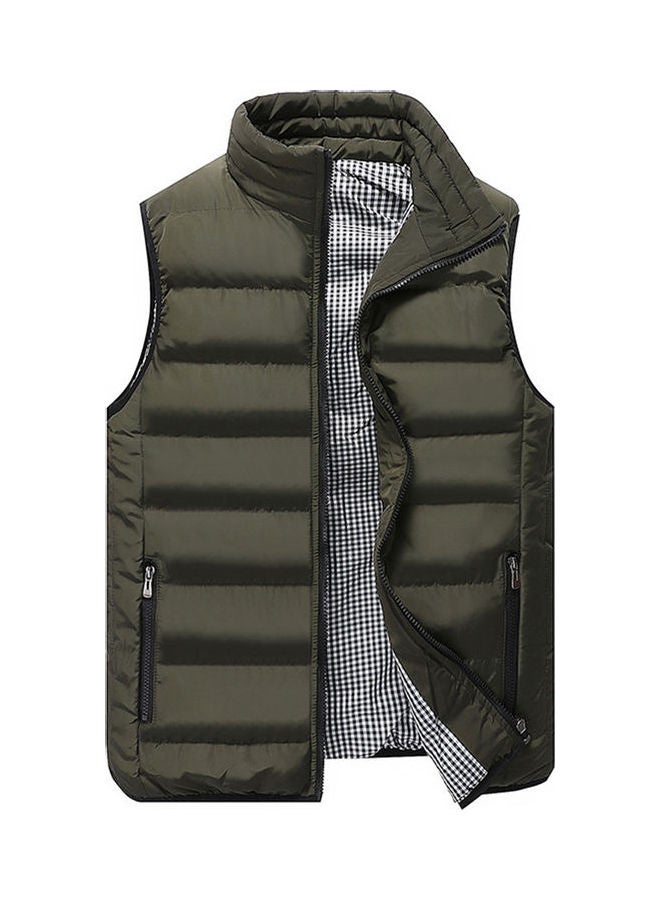فيست دافئ بنقشة مربعات اللون الأخضر العسكري - Image 1