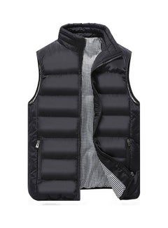 Winter Sleeveless Plaid Lining Short Warm Down Waistcoat Black