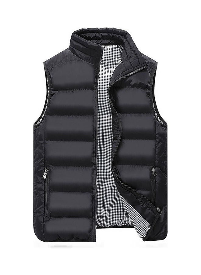 Generic - Winter Sleeveless Plaid Lining Short Warm Down Waistcoat Black - Image 1