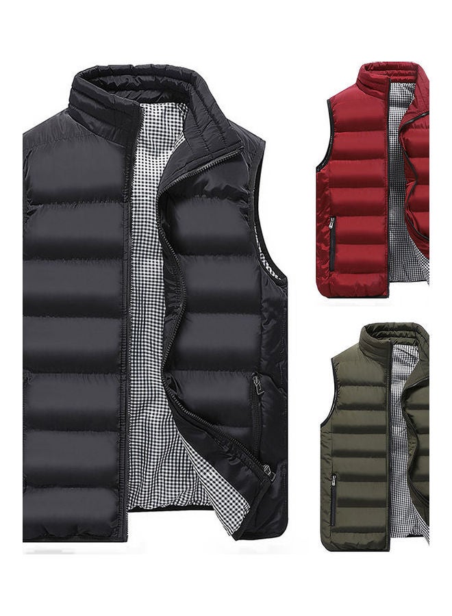 Generic - Winter Sleeveless Plaid Lining Short Warm Down Waistcoat Black - Image 1