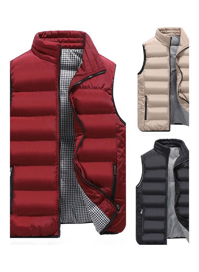 Generic - Winter Sleeveless Plaid Lining Short Warm Down Waistcoat Black - Image 1