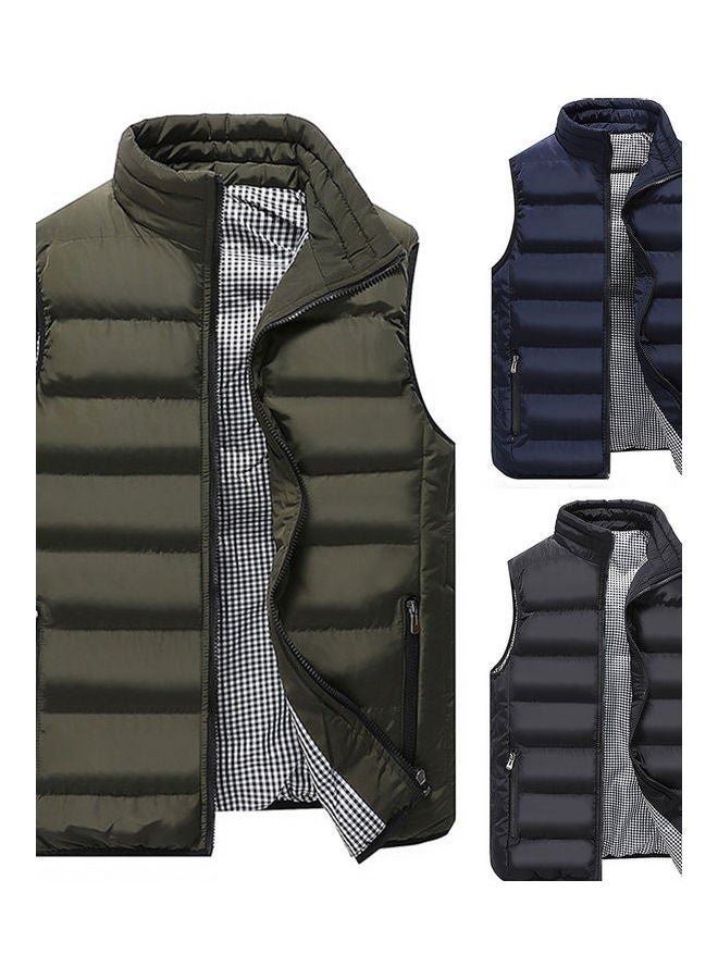 Generic - Winter Sleeveless Plaid Lining Short Warm Down Waistcoat Black - Image 1