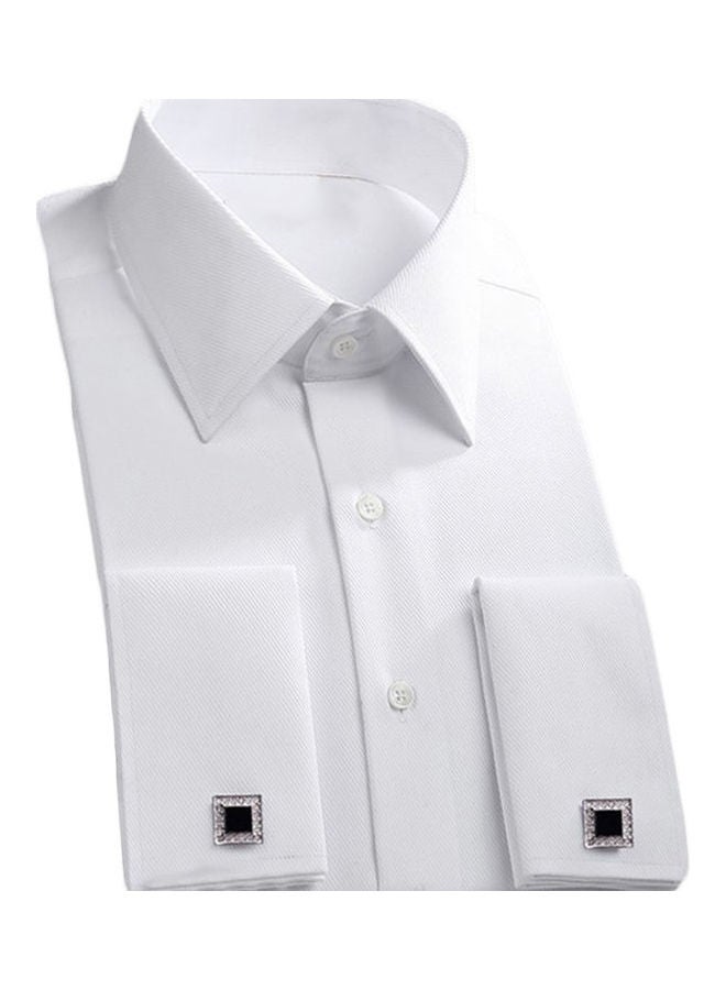 Fashion French Cuff Long Sleeve Cotton Business Shirt Top With Cufflinks multicolour  - Image 1