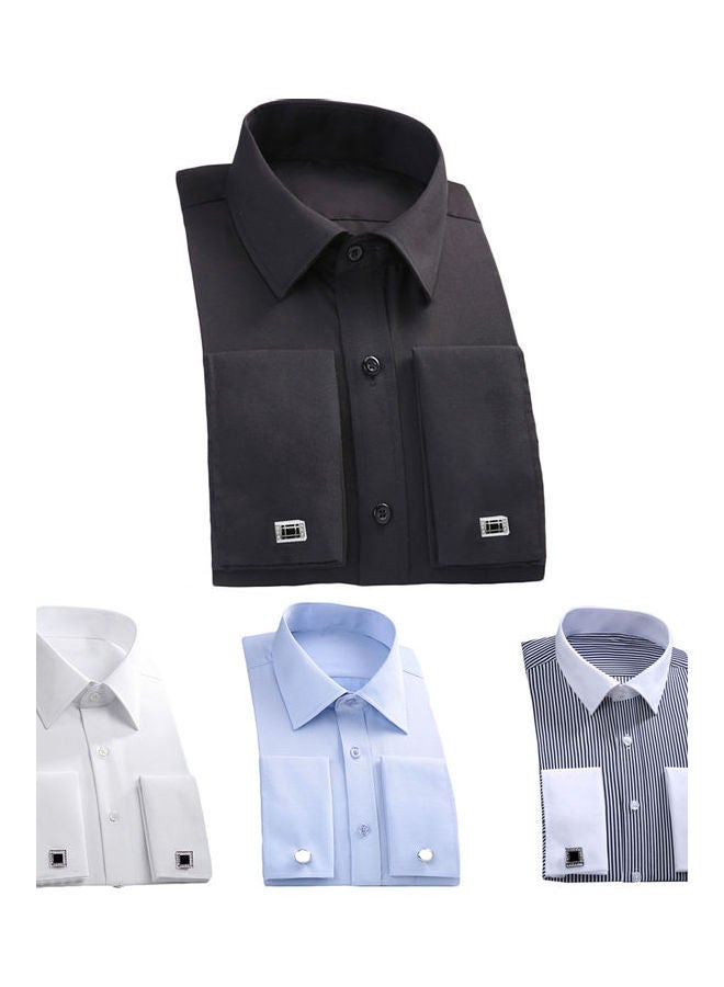 Fashion French Cuff Long Sleeve Cotton Business Shirt Top With Cufflinks multicolour  - Image 2