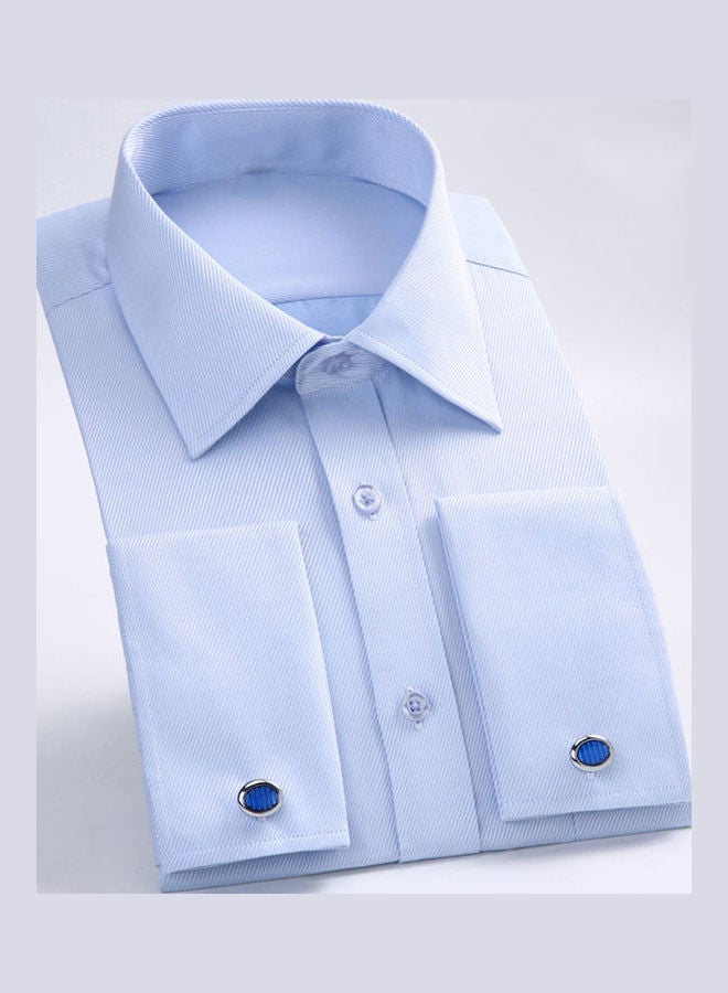 Fashion French Cuff Long Sleeve Cotton Business Shirt Top With Cufflinks multicolour  - Image 5