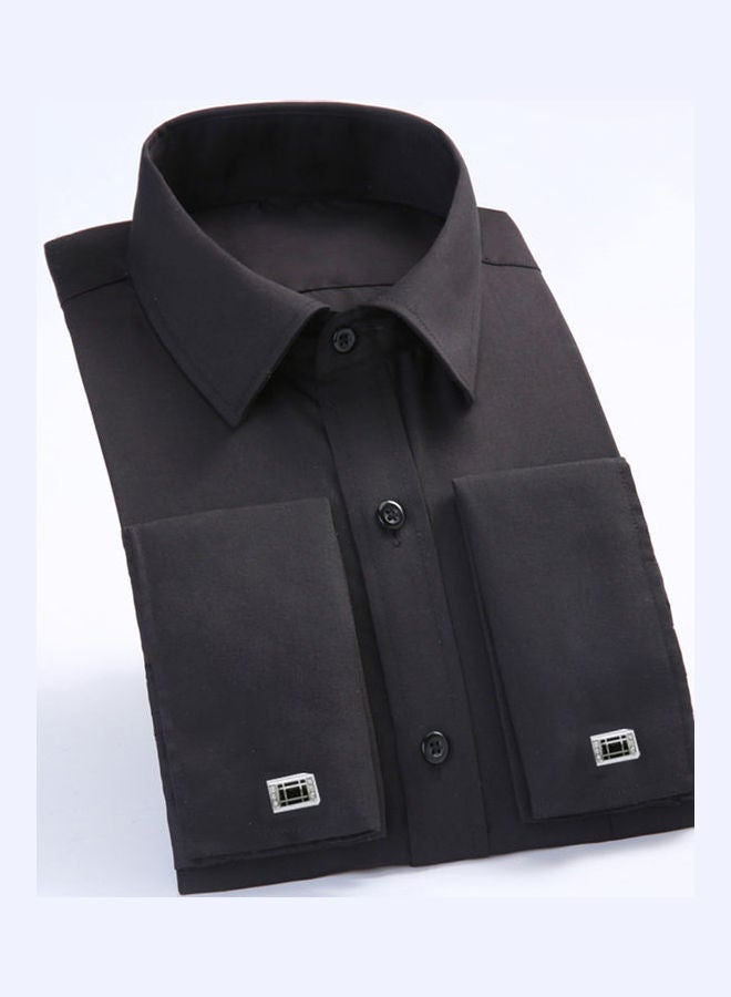 Fashion French Cuff Long Sleeve Cotton Business Shirt Top With Cufflinks multicolour  - Image 3