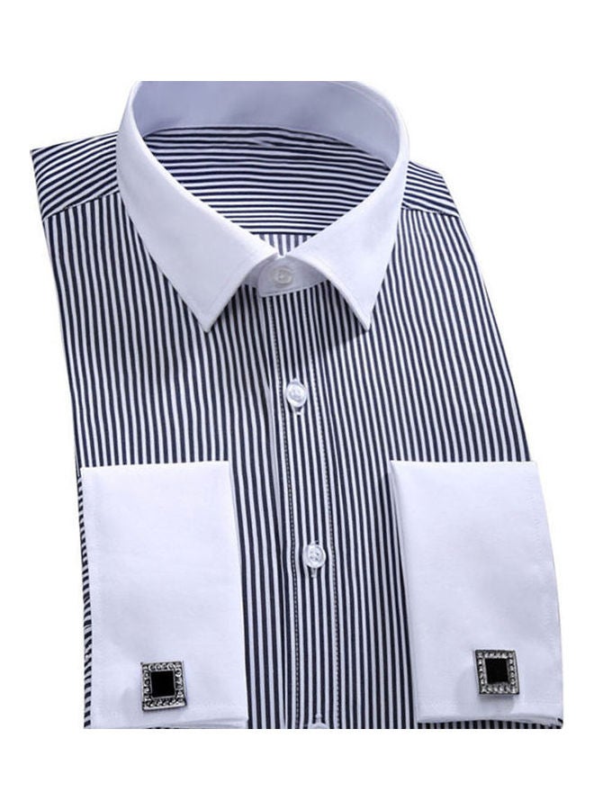 Fashion French Cuff Long Sleeve Cotton Business Shirt Top With Cufflinks multicolour  - Image 1