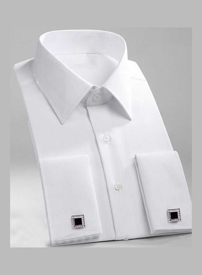 Fashion French Cuff Long Sleeve Cotton Business Shirt Top With Cufflinks multicolour  - Image 4