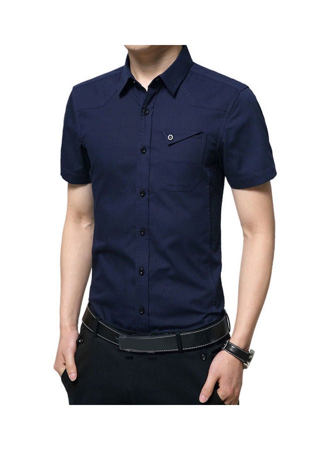 Solid Cotton Shirt Dark Blue - Image 1