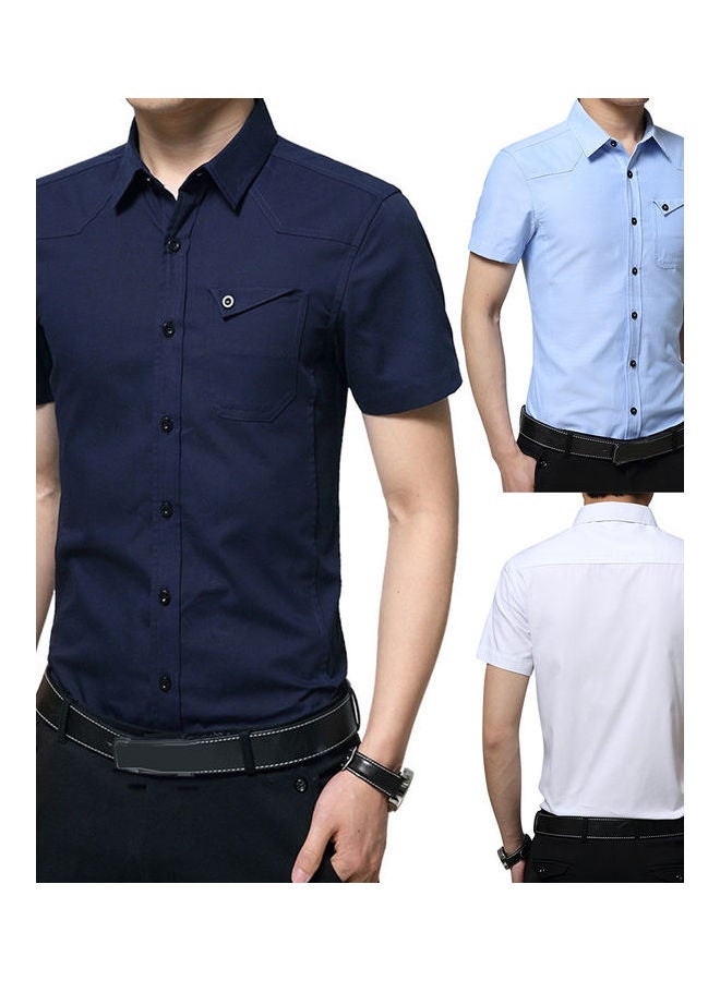 Solid Cotton Shirt Dark Blue - Image 3