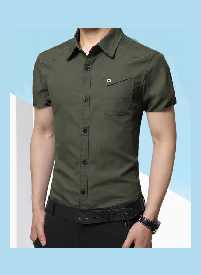 Solid Cotton Shirt Dark Blue - Image 4