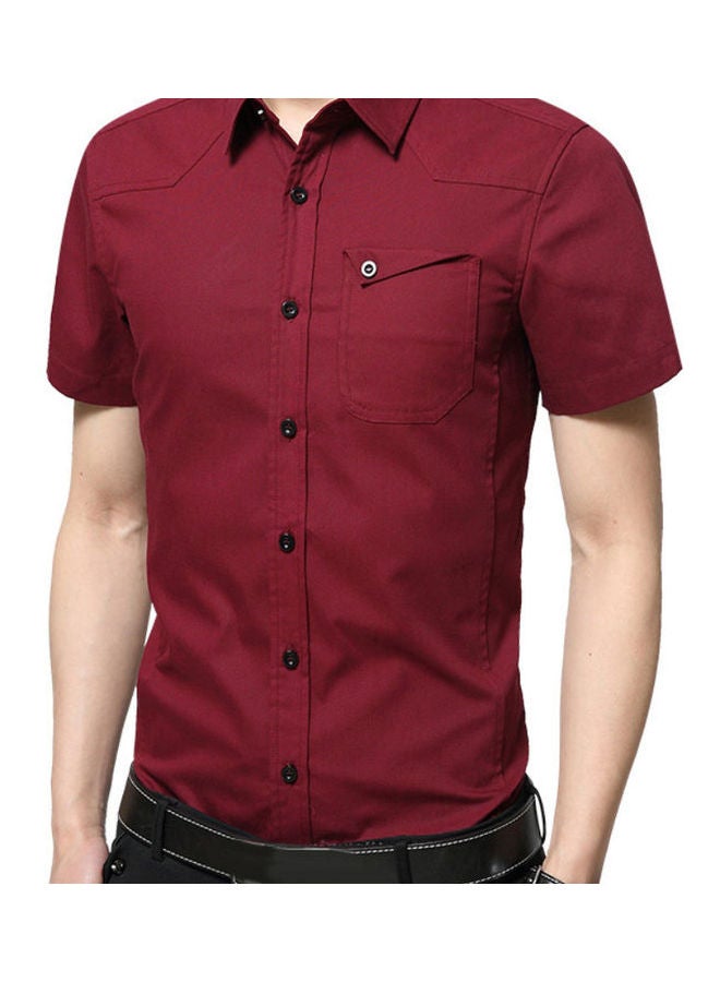 قميص قطني سادة أحمر برغندي - Image 1