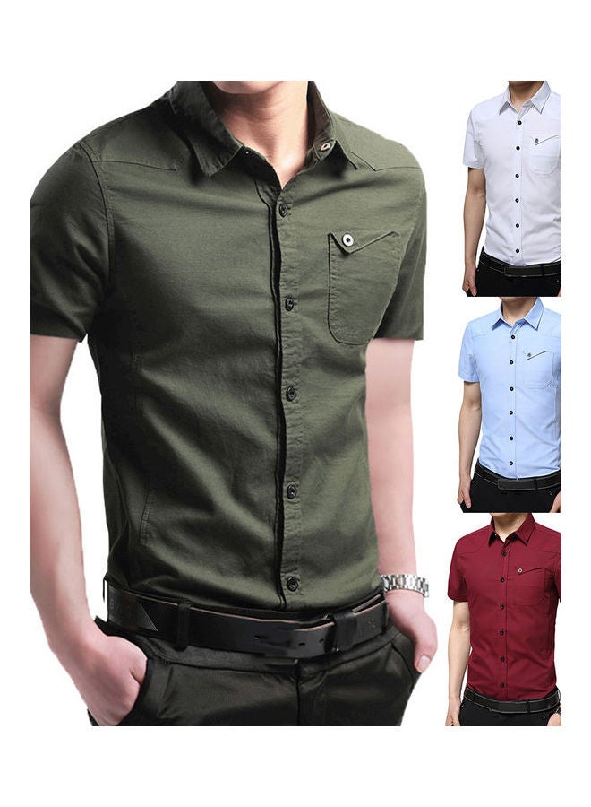 قميص قطني سادة أحمر برغندي - Image 2