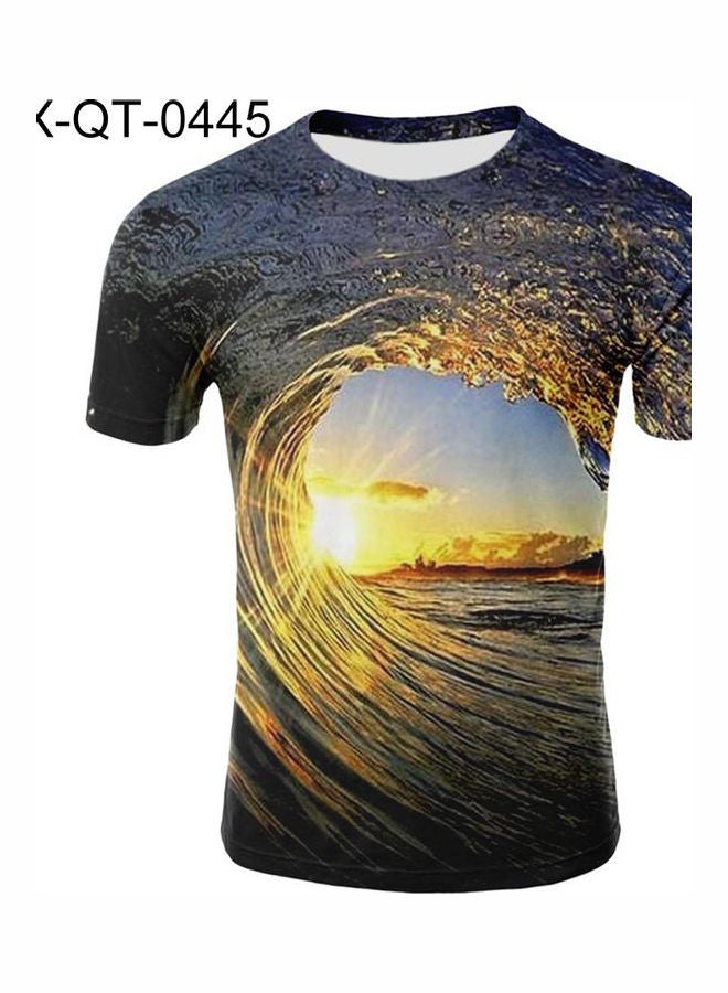 Sea Wave 3D Printed T-shirt Yellow/Black/Grey  - Image 1