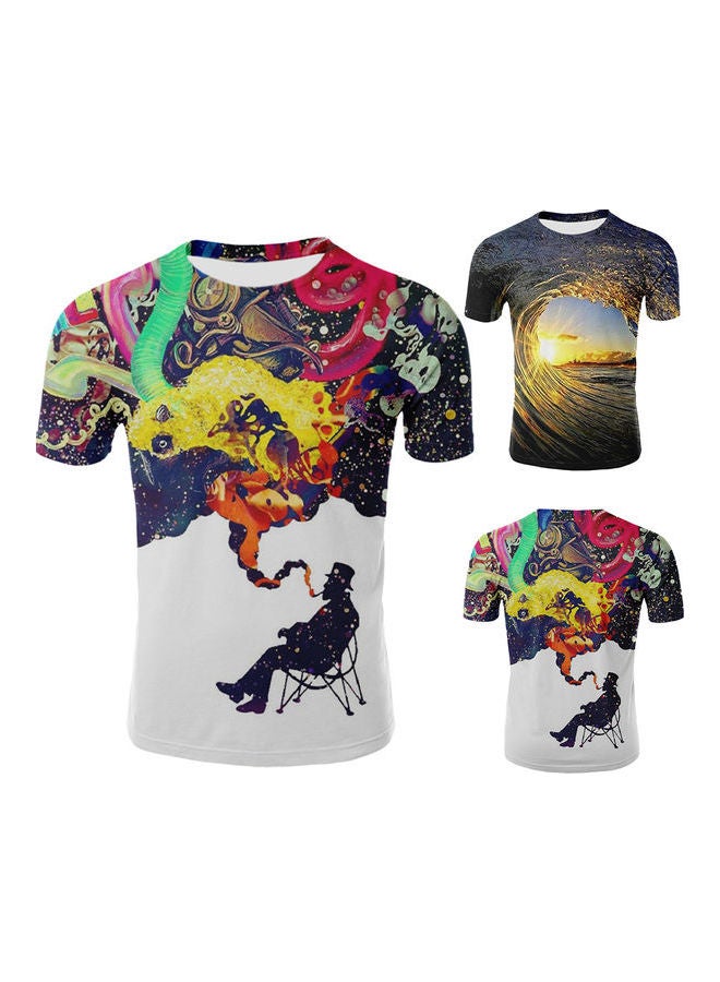 Sea Wave 3D Printed T-shirt Yellow/Black/Grey  - Image 3