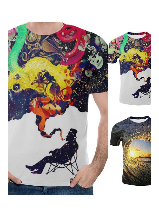 Sea Wave 3D Printed T-shirt Yellow/Black/Grey  - Image 2