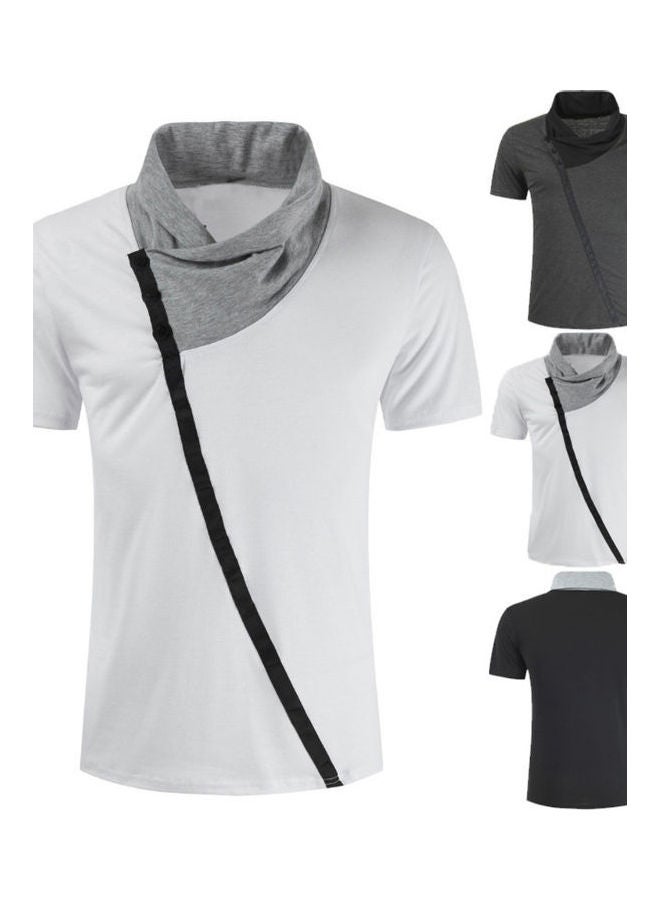 Generic - Turtle Neck Buttons Detail T-shirt White - Image 1