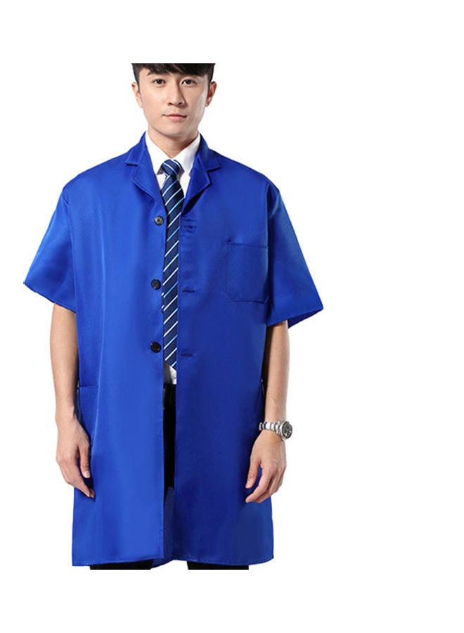Men Dustproof Long Short Sleeve Buttons Pockets Warehouse Lab Coat Work Clothing Cobalt Blue  - Image 1