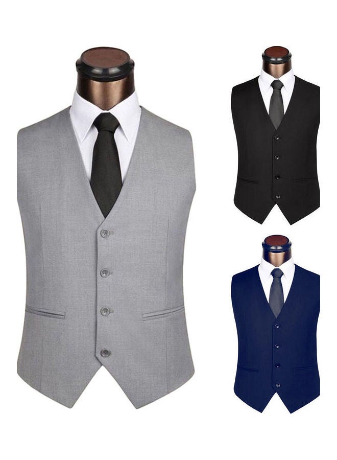 Solid Back Straps Detailed Waistcoat Grey - Image 2
