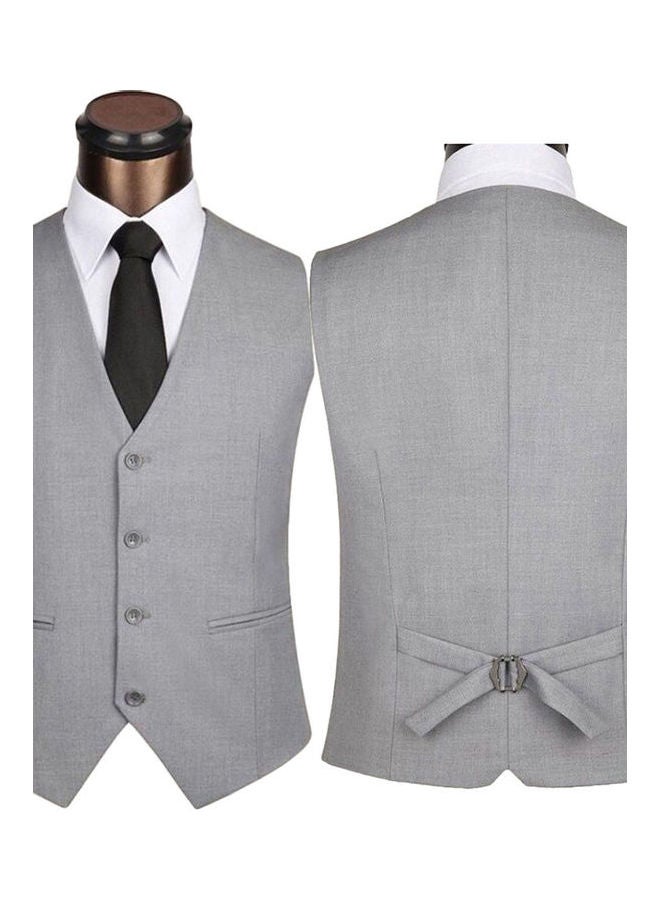 Solid Back Straps Detailed Waistcoat Grey - Image 4
